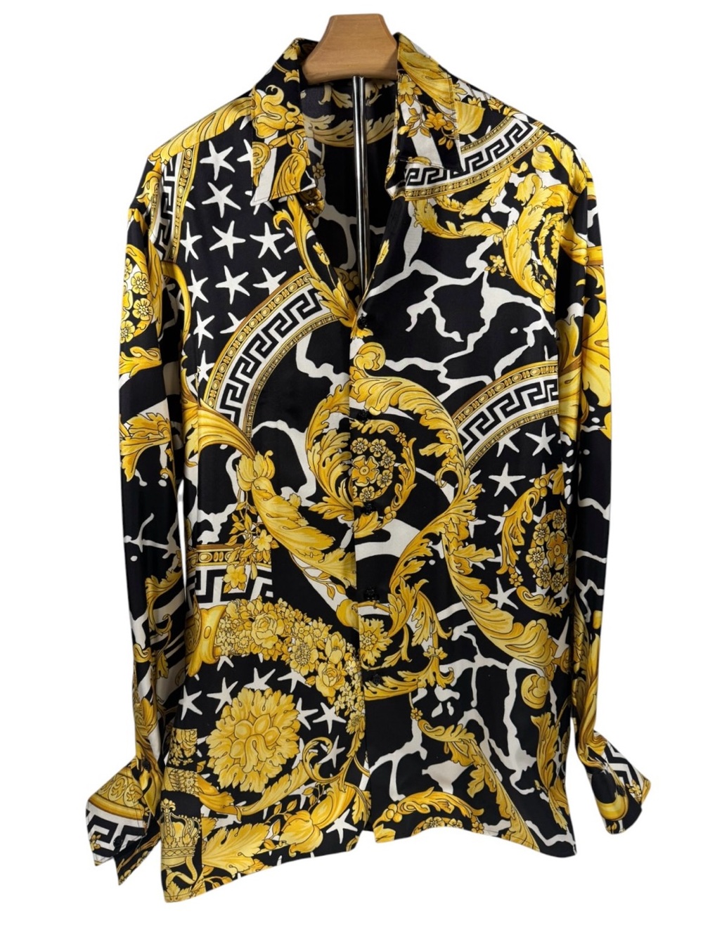 Versace Silk Baroque Shirt Black Gold Medusa Italy Button Up